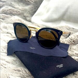 Céline Black and Gold Round Sunglasses